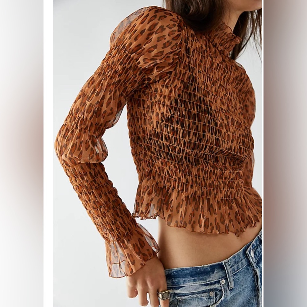FREE PEOPLE Smocked HELLO THERE Mesh Top